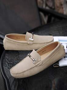 Men Stitch Detail Horsebit Loafers, Leisure Driving Loafers - Beige - View 2