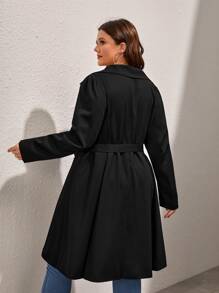 SHEIN LUNE Plus Lapel Neck Belted Coat - Black - View 2