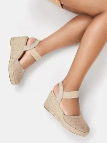 Styleloop Espadrille Ankle Strap Wedge Court Shoes - Apricot - View 2