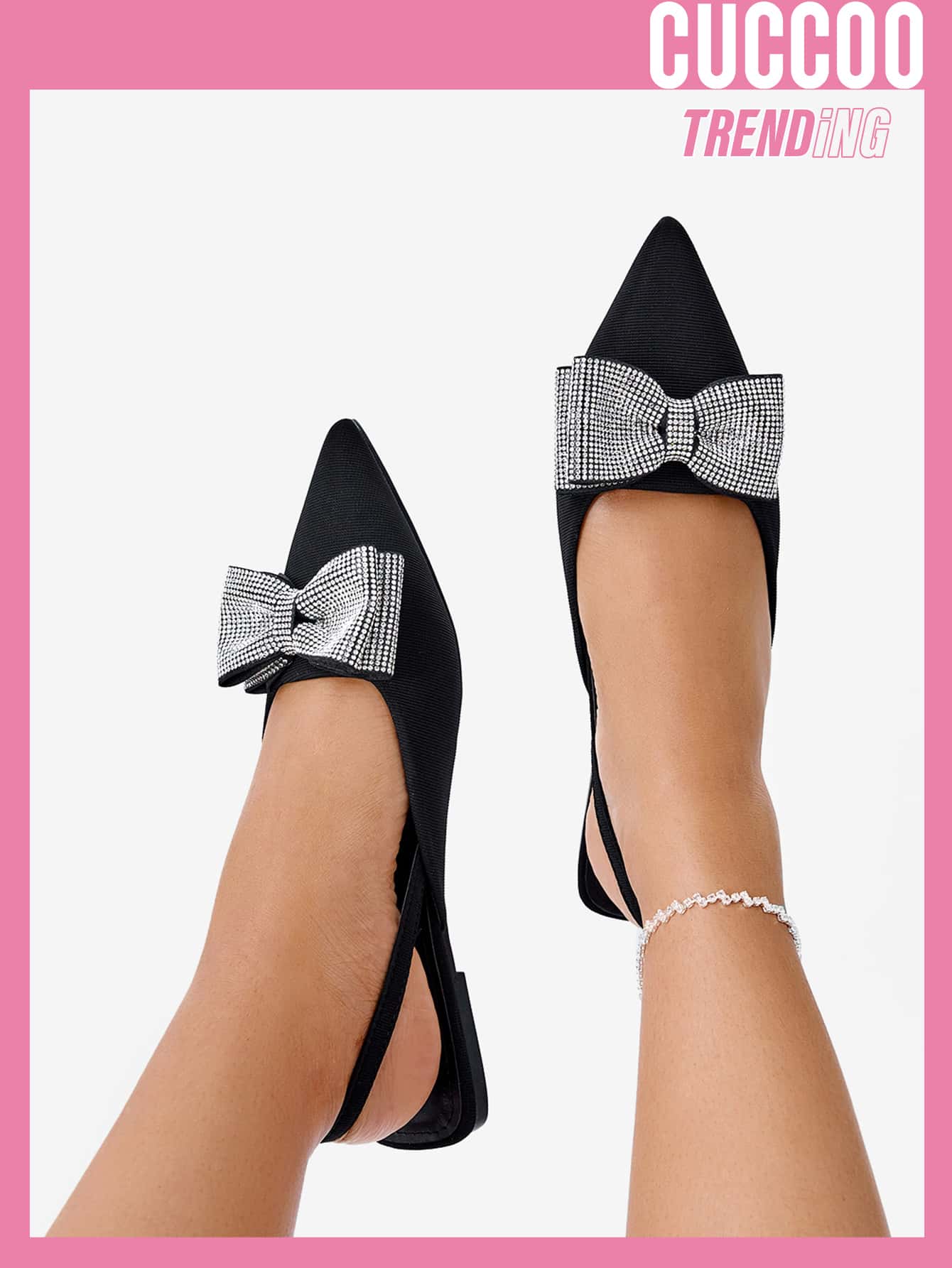 Rhinestone Bow Decor Point Toe Slingback Flats