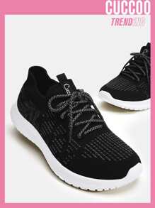 Cuccoo Knit Detail Breathable Lace-up Front Running Shoes - Black - View 1