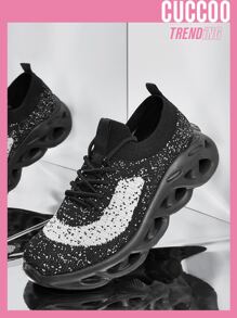 Cuccoo Knit Detail Breathable Running Shoes - Black - View 1