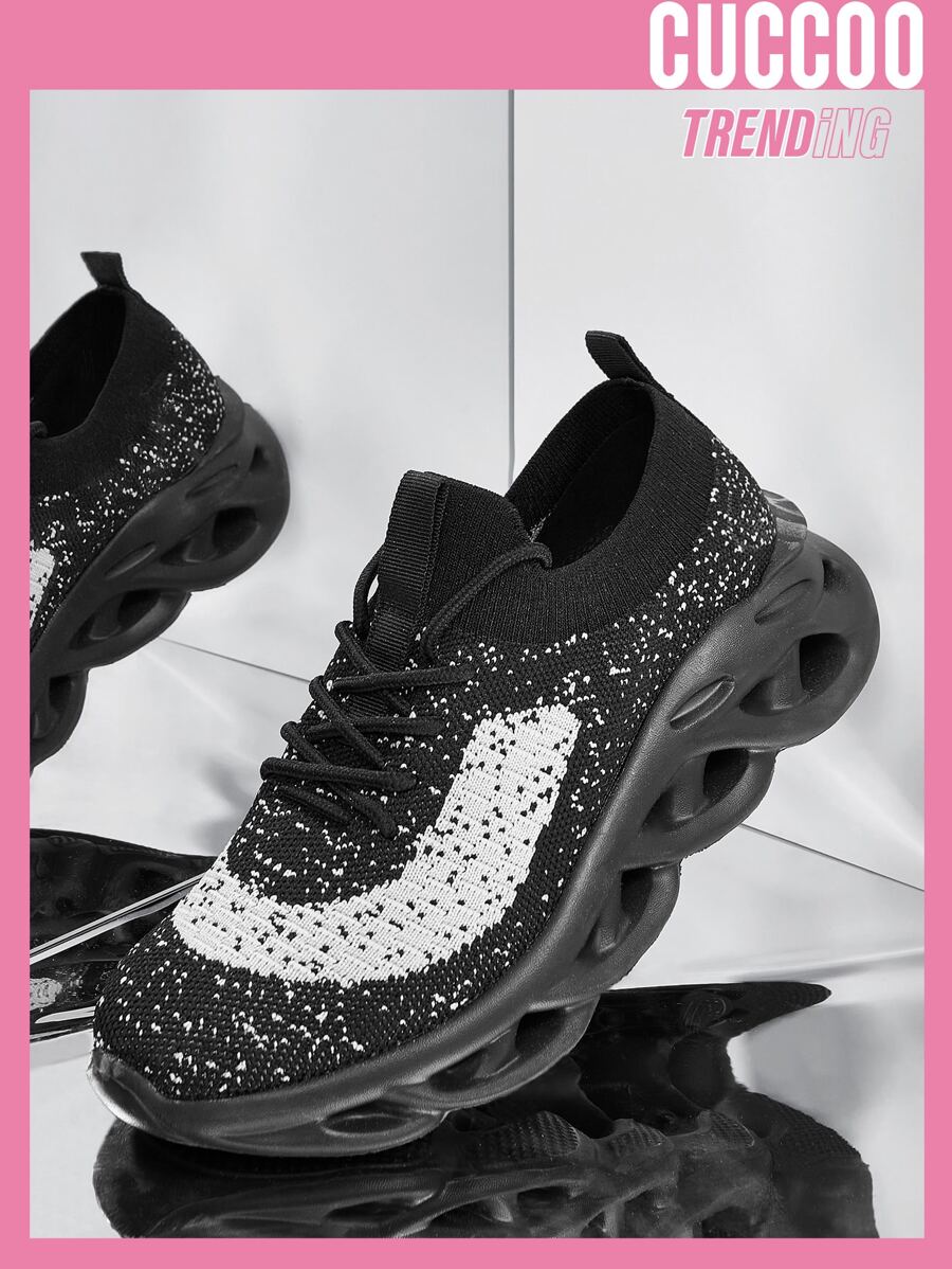 Cuccoo Knit Detail Breathable Running Shoes - Black - View 1