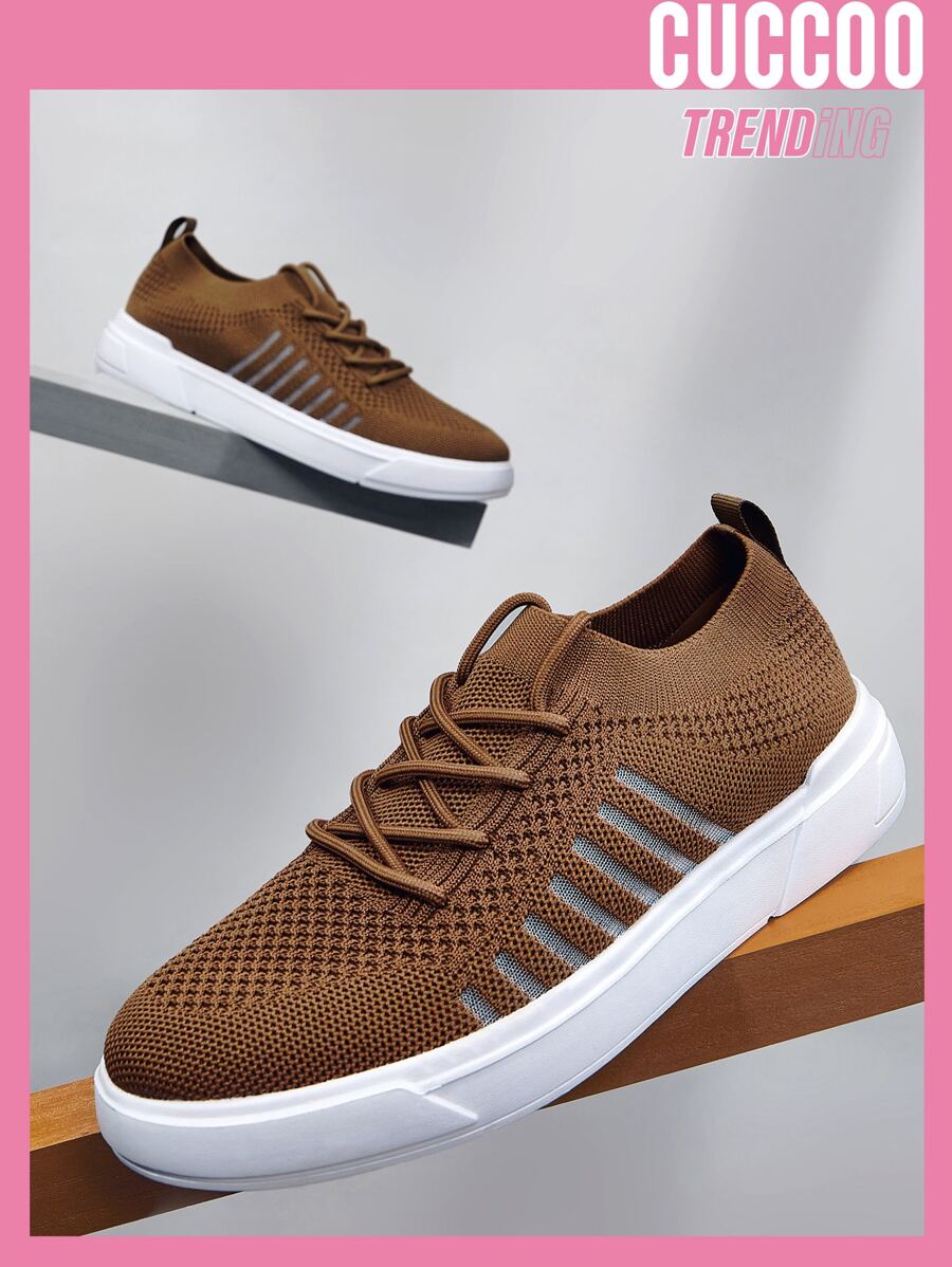Cuccoo Striped Knit Lace-up Front Sneakers - Brown - View 1