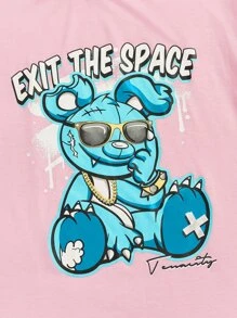 Manfinity VCAY 超大码男式卡通及口号图案 T 恤 - 淺粉色 - 查看 4