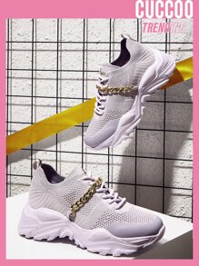 CUCCOO BASICS 鏈條裝飾前綁帶針織老爹鞋 - 紫色 - 查看 1