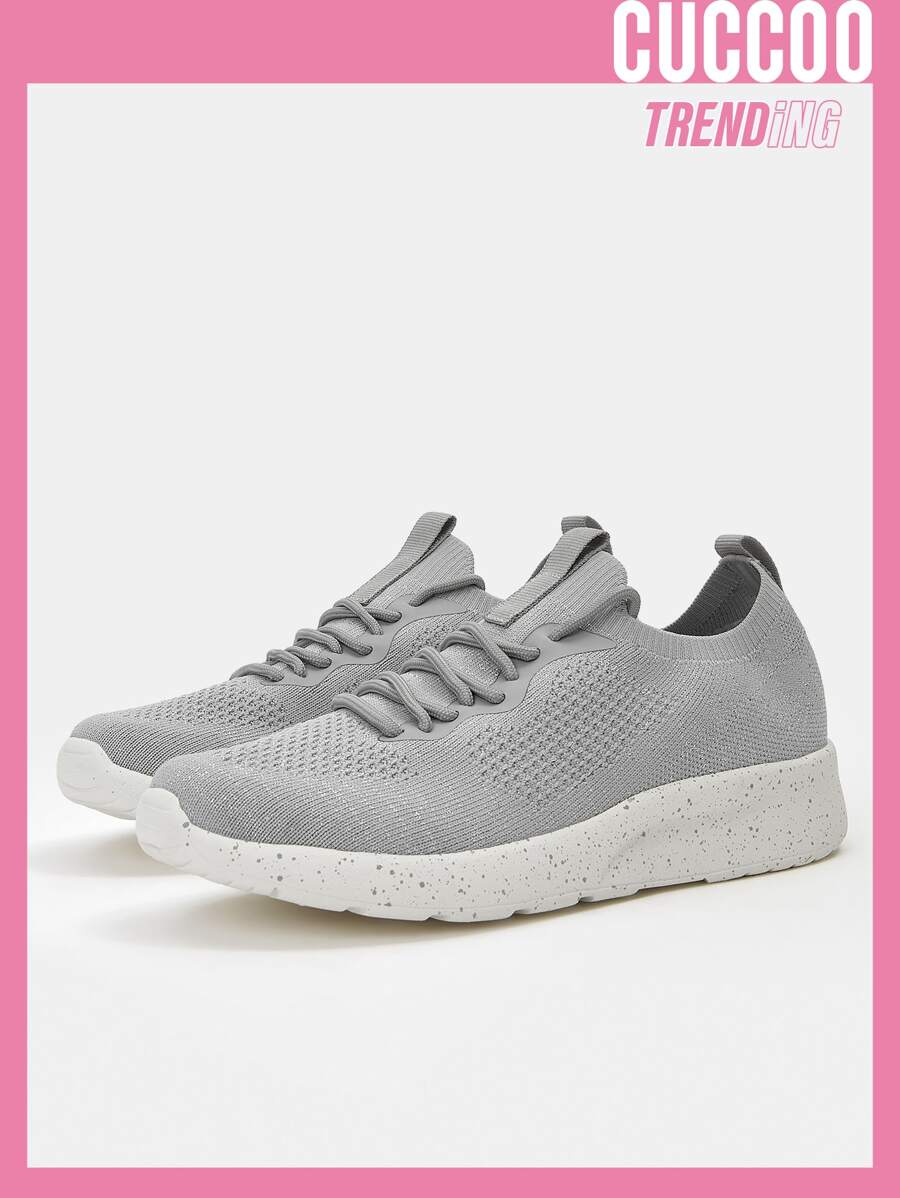 Cuccoo Knit Detail Lace-up Front Running Shoes - Grey - View 1