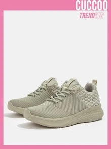 Cuccoo Two Tone Knit Detail Breathable Running Shoes - Beige - View 1