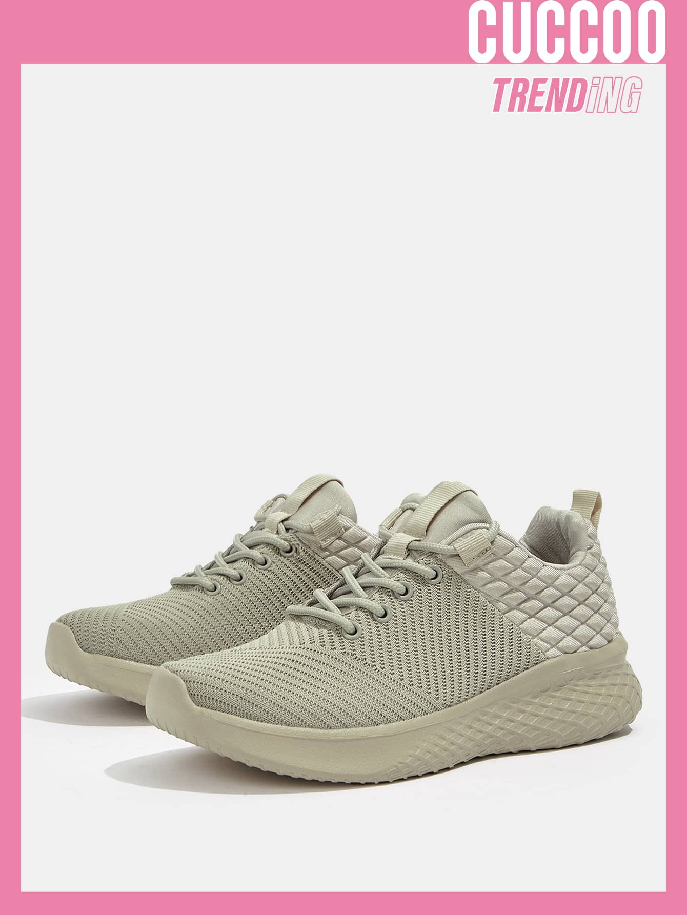 Cuccoo Two Tone Knit Detail Breathable Running Shoes - Beige - View 1