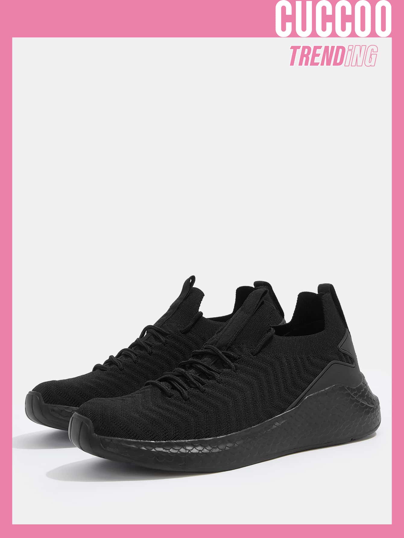 Cuccoo Textured Knit Detail Breathable Running Shoes - Black - View 1