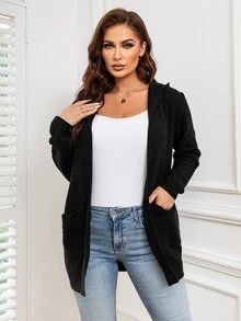 AAmilife áo hở cổ kích thước lớn Túi màu trơn Giải trí - màu đen - Xem 4