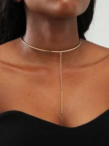 1 件簡約金屬吊墜項鍊 - 金黃色 - 查看 1