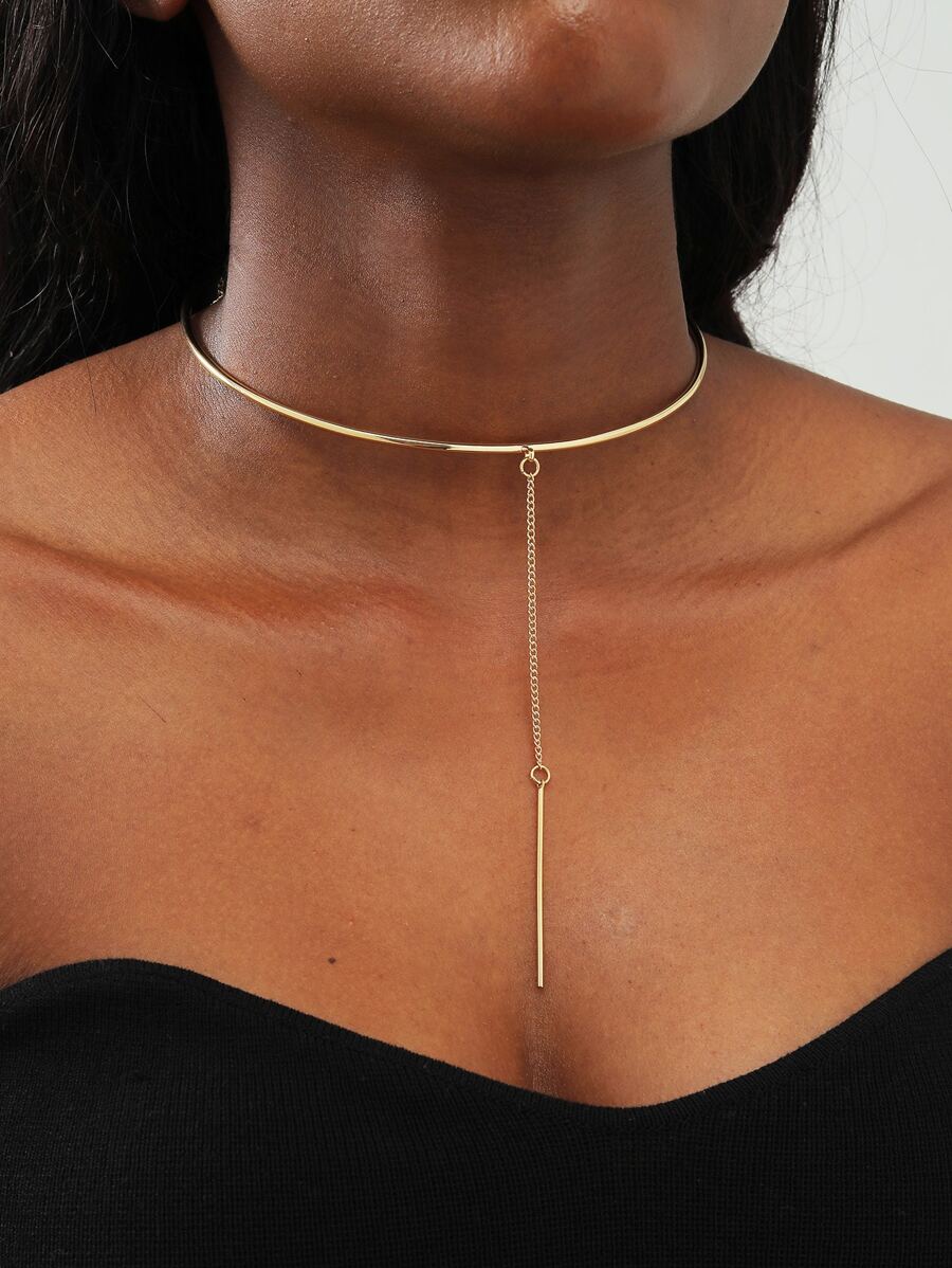 1 件簡約金屬吊墜項鍊 - 金黃色 - 查看 1