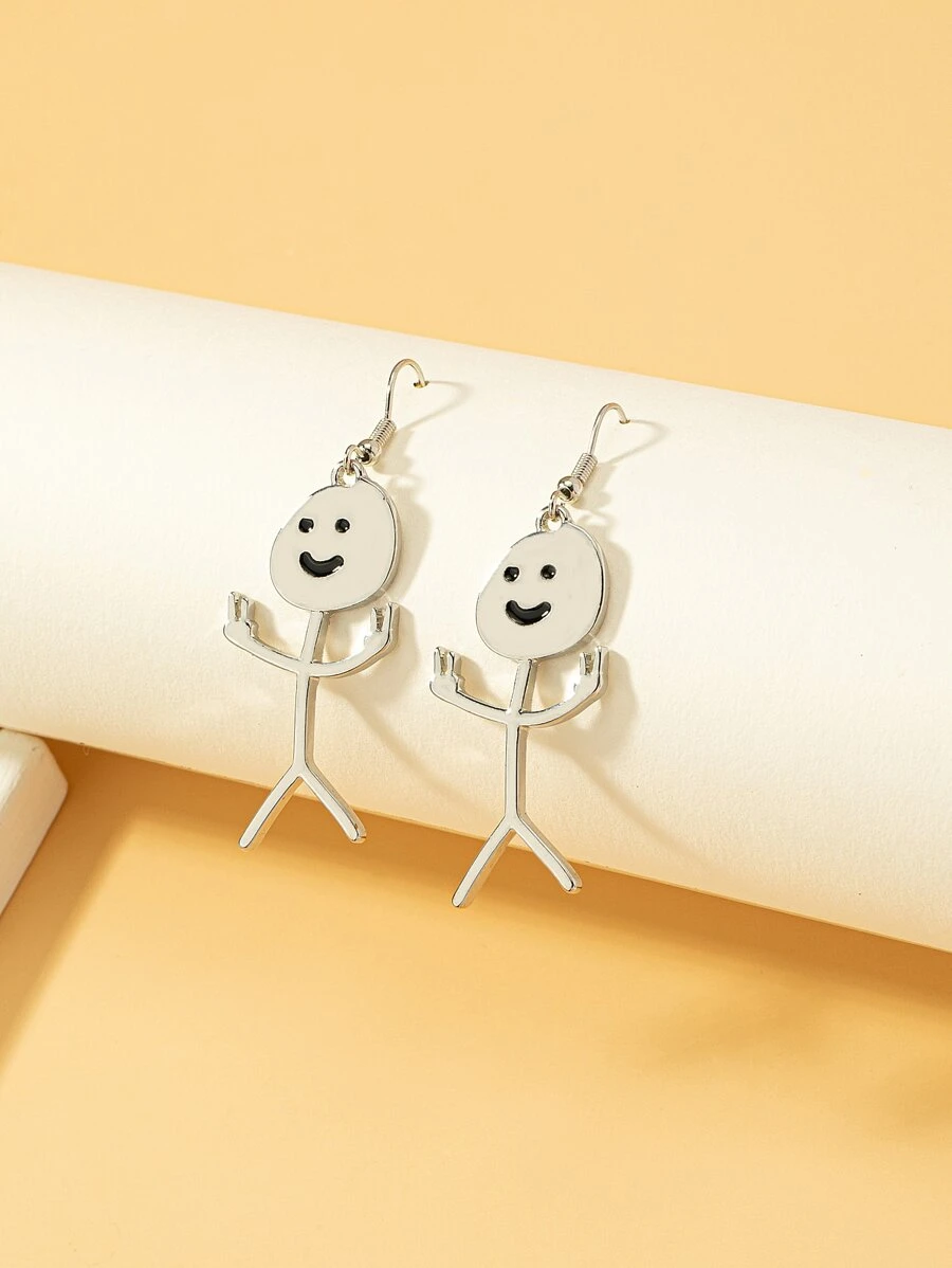 卡通人物耳墜 - 銀色 - 查看 1