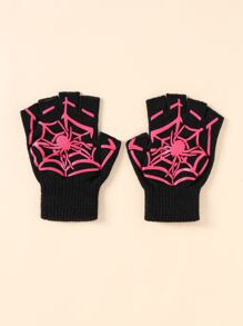 Spider Web Pattern Fingerless Gloves - Multicolor - View 1