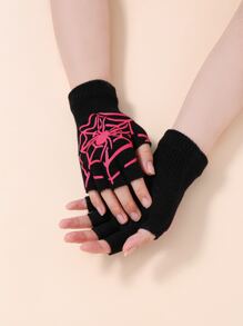 Spider Web Pattern Fingerless Gloves - Multicolor - View 2