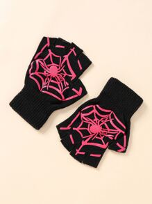 Spider Web Pattern Fingerless Gloves - Multicolor - View 3