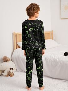 Tween Boys Space Planet Printed Pajama Set - Black - View 2