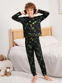 Tween Boys Space Planet Printed Pajama Set - Black - View 4