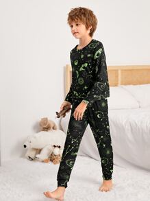 Tween Boys Space Planet Printed Pajama Set - Black - View 5