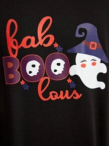 Boys Halloween Ghost & Letter Graphic PJ Set - Multicolor - View 3