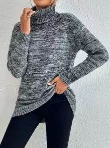 SHEIN Essnce Marled Knit Turtleneck Drop Shoulder Jumper - Multicolor - View 1