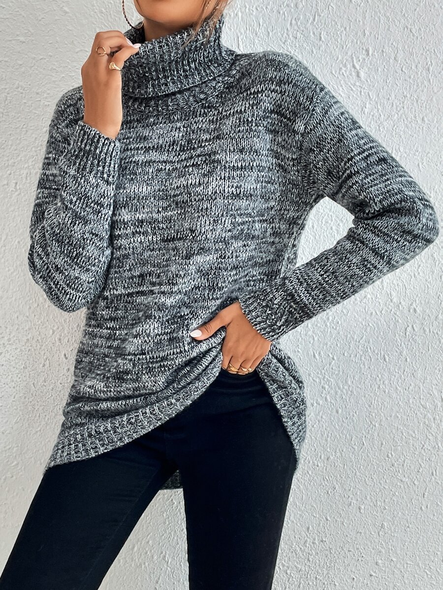 SHEIN Essnce Marled Knit Turtleneck Drop Shoulder Jumper - Multicolor - View 1