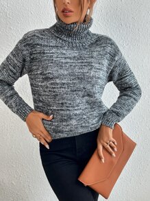 SHEIN Essnce Marled Knit Turtleneck Drop Shoulder Jumper - Multicolor - View 4