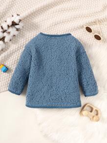 Baby Boy Pocket Patched Teddy Jacket - Dusty Blue - View 2