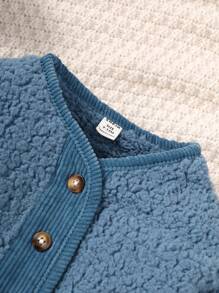 Baby Boy Pocket Patched Teddy Jacket - Dusty Blue - View 3