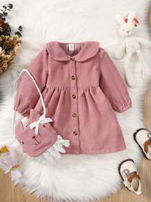 嬰兒娃娃領燈芯絨連衣裙附包 - 藕粉色 - 查看 6