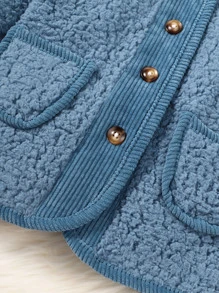 Baby Boy Pocket Patched Teddy Jacket - Dusty Blue - View 4