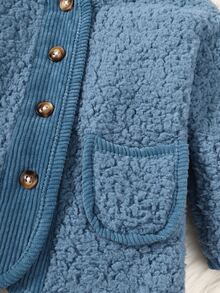 Baby Boy Pocket Patched Teddy Jacket - Dusty Blue - View 5