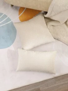1入組幾何樣式絲絨素色靠墊套 - 米色 - 查看 4