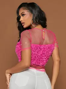 SHEIN SXY Áo nữ Nút cắt màu trơn Hấp dẫn - Màu Hồng Tươi - Xem 2
