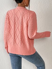 Cable Knit Cardigan & Tube Knit Top - Coral Pink - View 2