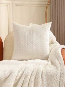 1入組幾何樣式絲絨素色靠墊套 - 米色 - 查看 6