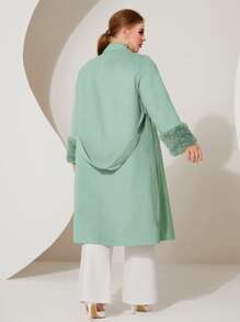 Modelyn Plus Fuzzy Cuff Belted Overcoat - Mint Blue - View 3