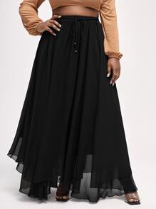 Mindsi Gonna lunga asimmetrica in chiffon nero casual estiva da donna di grandi dimensioni, adatta per l'estate e i festival - nero - Visualizzare 6