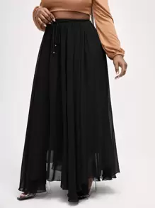 Mindsi Gonna lunga asimmetrica in chiffon nero casual estiva da donna di grandi dimensioni, adatta per l'estate e i festival - nero - Visualizzare 4