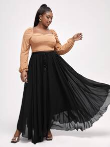 Mindsi Gonna lunga asimmetrica in chiffon nero casual estiva da donna di grandi dimensioni, adatta per l'estate e i festival - nero - Visualizzare 3