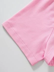 SHEIN Unity High Low Hem Crop Top & Letter Graphic Cami Romper - Pink - View 4