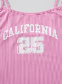 SHEIN Unity High Low Hem Crop Top & Letter Graphic Cami Romper - Pink - View 6