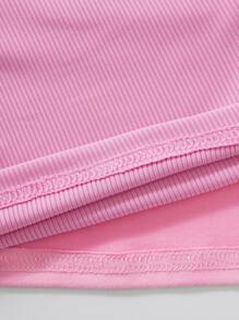 SHEIN Unity High Low Hem Crop Top & Letter Graphic Cami Romper - Pink - View 7