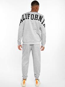 Manfinity Men Letter Graphic Drop Shoulder Pullover & Joggers Set - Light Grey - View 2