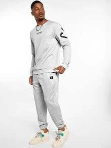 Manfinity Men Letter Graphic Drop Shoulder Pullover & Joggers Set - Light Grey - View 3