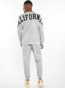 Manfinity Men Letter Graphic Drop Shoulder Pullover & Joggers Set - Light Grey - View 6