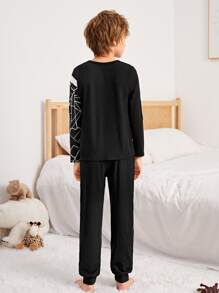 Niños Conjunto de pijama con estampado geométrico - Blanco y Negro - Ver 2