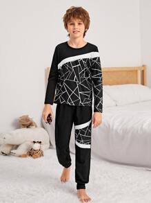 Niños Conjunto de pijama con estampado geométrico - Blanco y Negro - Ver 4