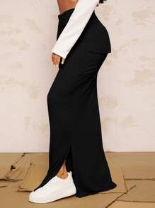 SHEIN SXY Ruched Flap Pocket Split Hem Skirt